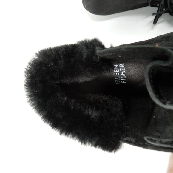 Eileen Fisher Kenille Wedge Bootie Size 6 Black Suede Genuine Shearling Trim NEW - Picture 8 of 14